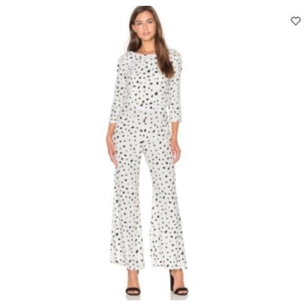 Wildfox Confetti Polka Dot Jumpsuit Womens Size S Ivory Wide-Leg Pull-On